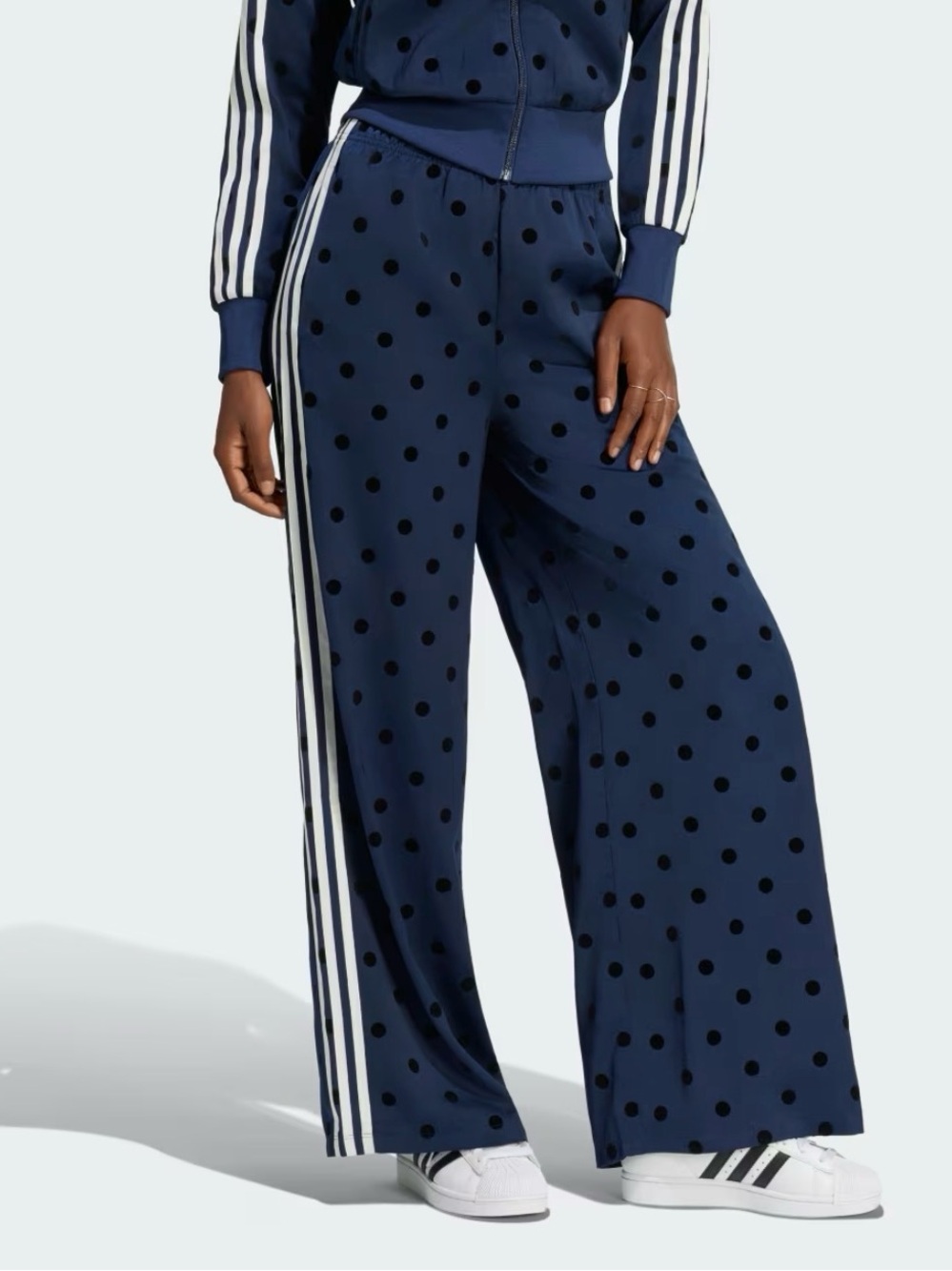 NWT Adidas Originals Polka Dots Satin Track Pants in Night Indigo